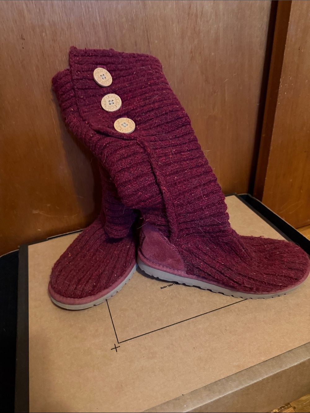 UGG Women's Burgundy Knit Button-Accent Slipper Boots